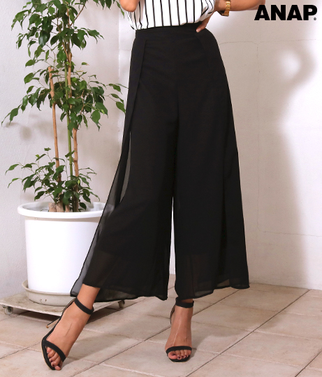 スリットシフォンワイドパンツ ガウチョパンツ ロングパンツ Anap
