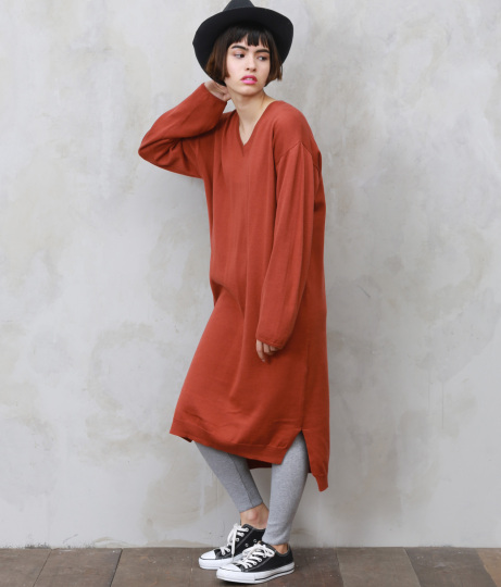 Vネックニットワンピース ワンピース ドレス ロングワンピ Factor レディースファッション通販anapオンライン