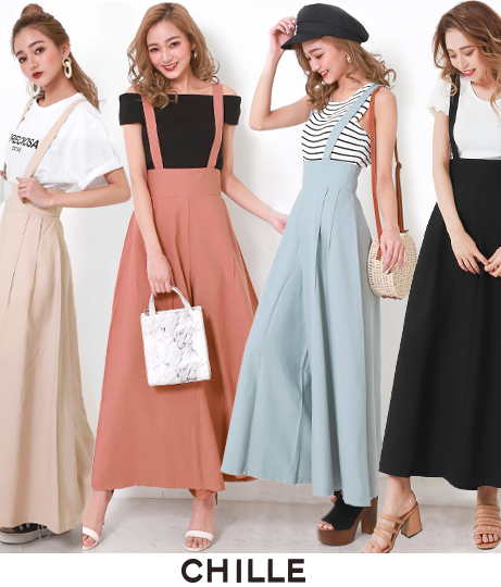 サスペンダー付フレアパンツ ワンピース ドレス サロペット オールインワン Chille レディースファッション通販anapオンライン