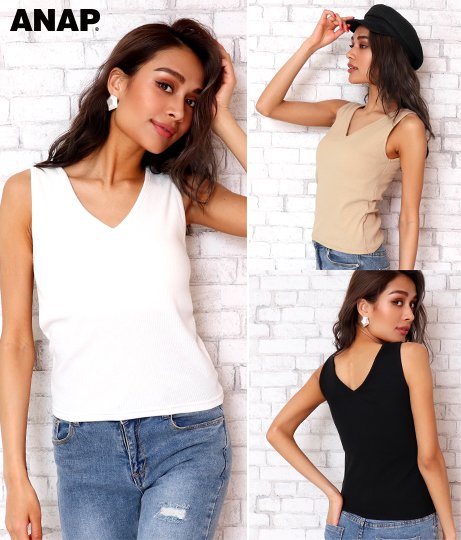 パッド入りリブ両vタンクトップ Anap レディースファッション通販anapオンライン
