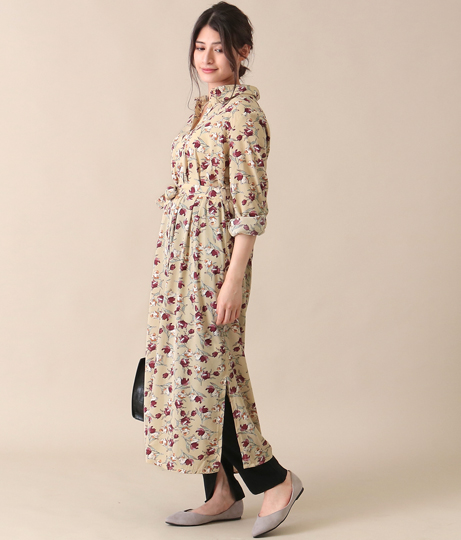 花柄シャツワンピース