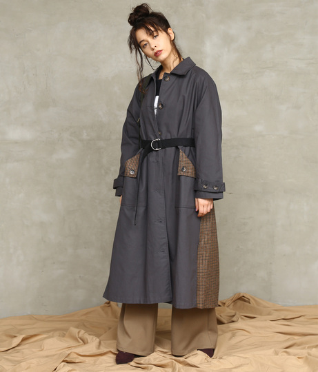 チェックデザインステンカラーコート アウター コート ジャケット コート トレンチコート ロングコート Factor レディースファッション通販anapオンライン