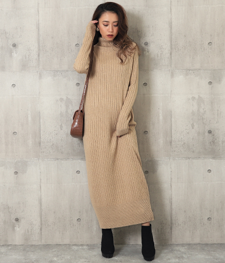 タートルワイドリブニットロングワンピース ワンピース ドレス ロングワンピ マキシ丈ワンピース タートルニットワンピース Chille レディースファッション通販anapオンライン