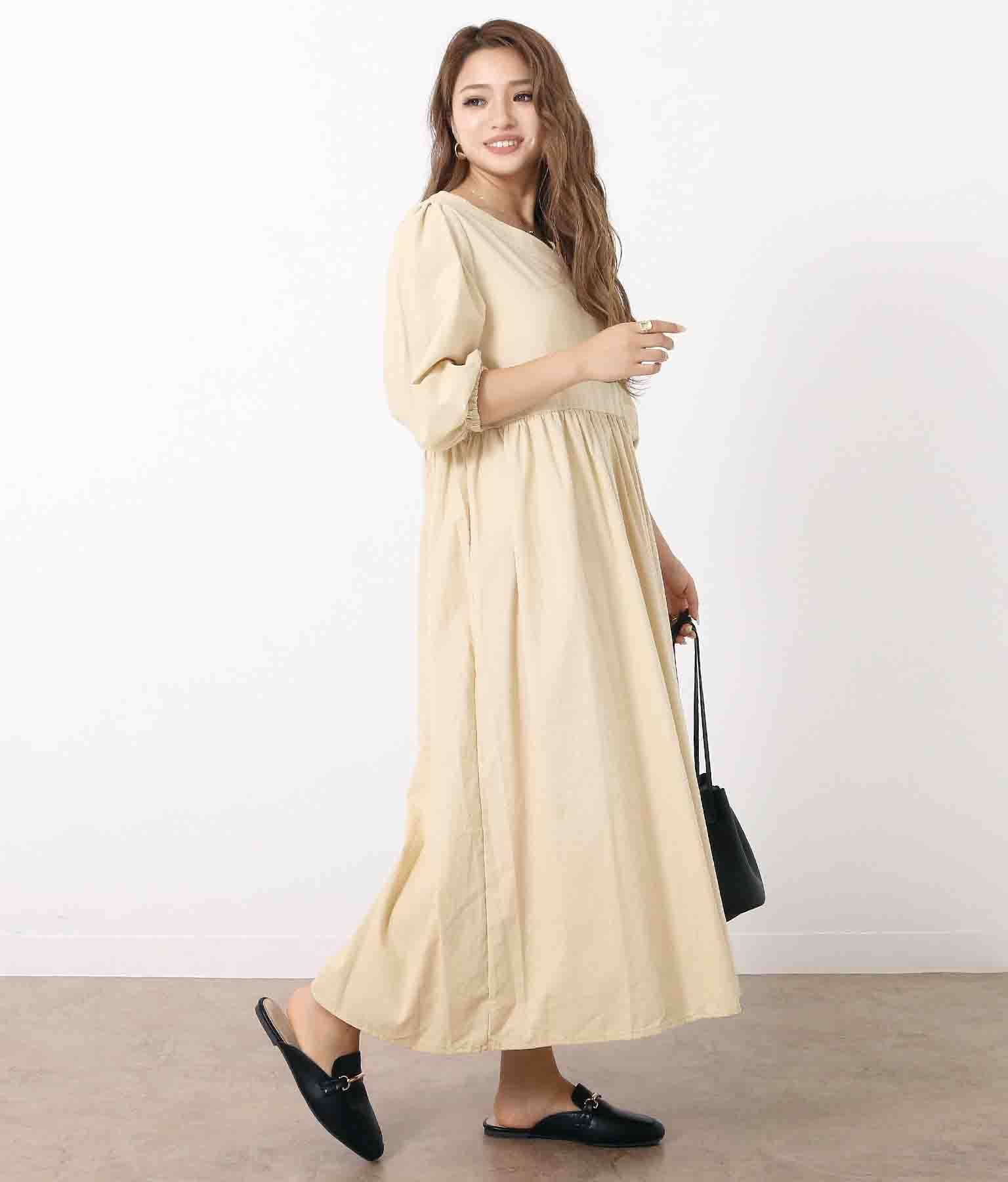 両vネック袖ボリュームロングワンピース ワンピース ドレス ロングワンピ ミディアムワンピ Chille レディースファッション通販anapオンライン