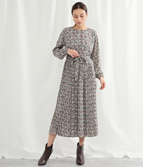 ボタニカルプリントアコーディオンプリーツワンピース ワンピース ドレス ロングワンピ Alluge レディースファッション通販anapオンライン