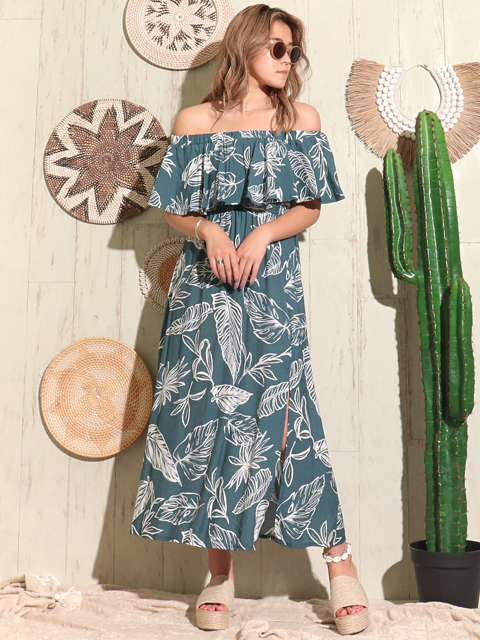 リーフオフショルダーロングワンピースコーディネート コーディネート レディースファッション通販anapオンライン