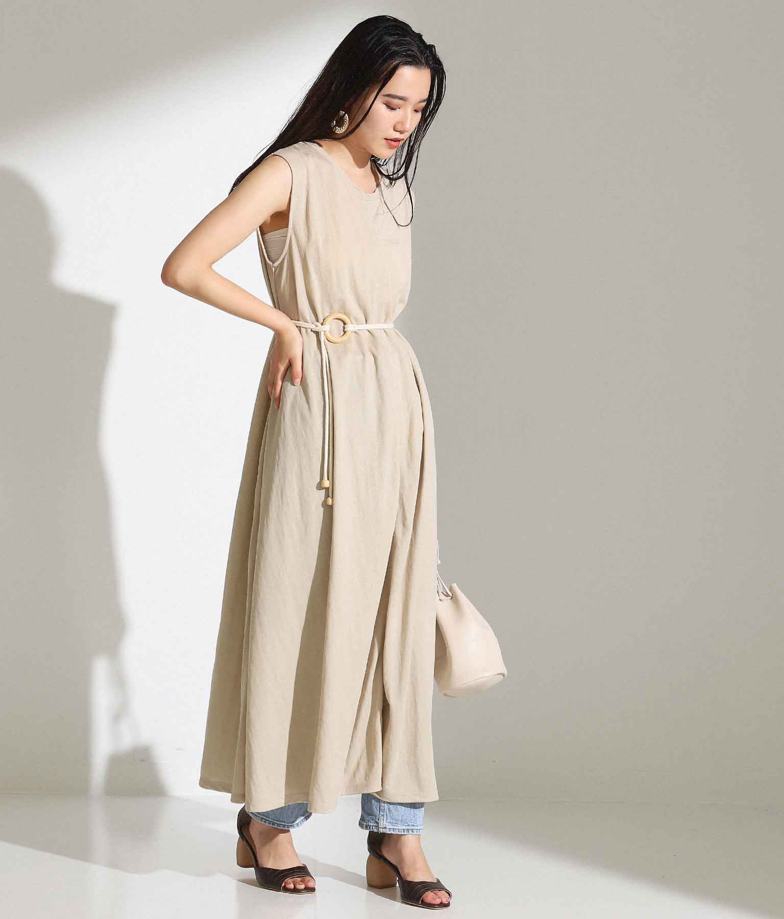 ウォシャブルレーヨンベルト付きワンピース ワンピース ドレス ロングワンピ Alluge レディースファッション通販anapオンライン