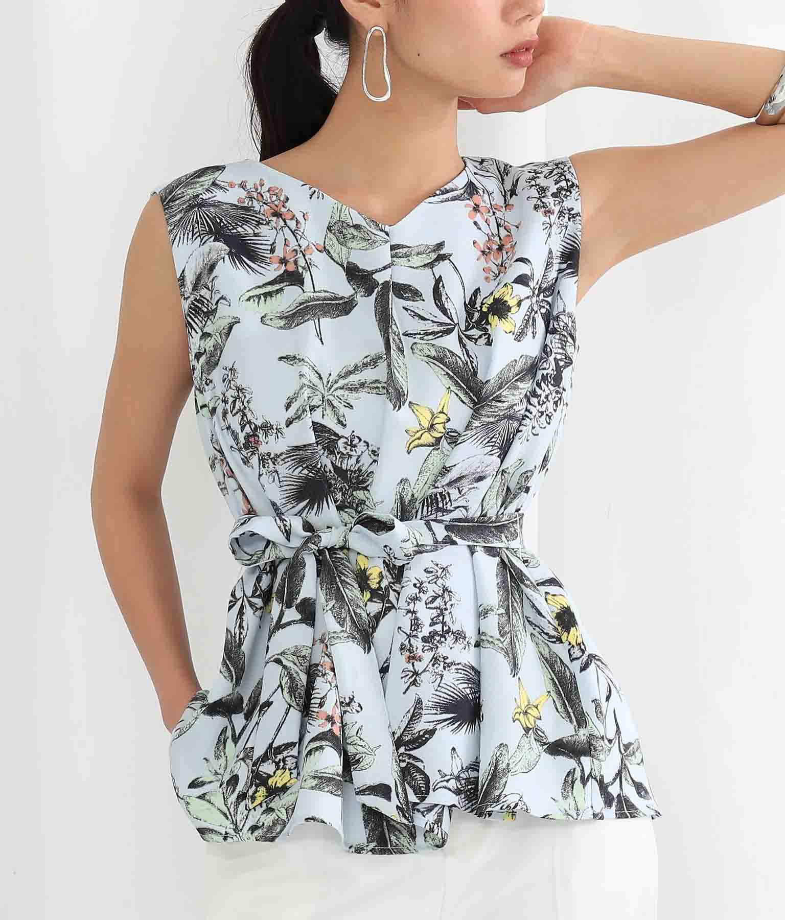 リネンライクボタニカル柄リボン付きトップス Settimissimo レディースファッション通販anapオンライン