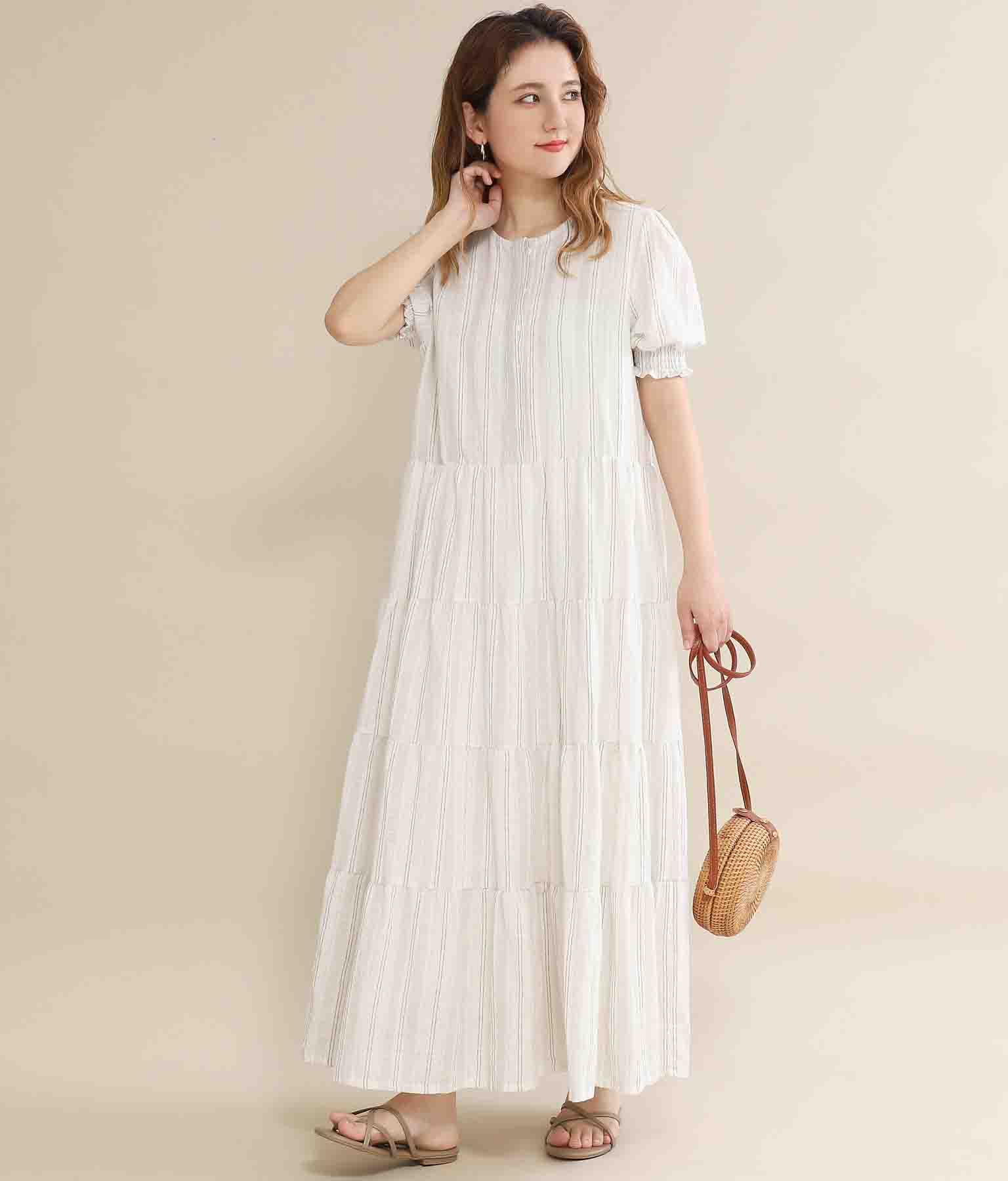 ストライプ柄ティアードロングワンピース ワンピース ドレス ロングワンピ Chille レディースファッション通販anapオンライン