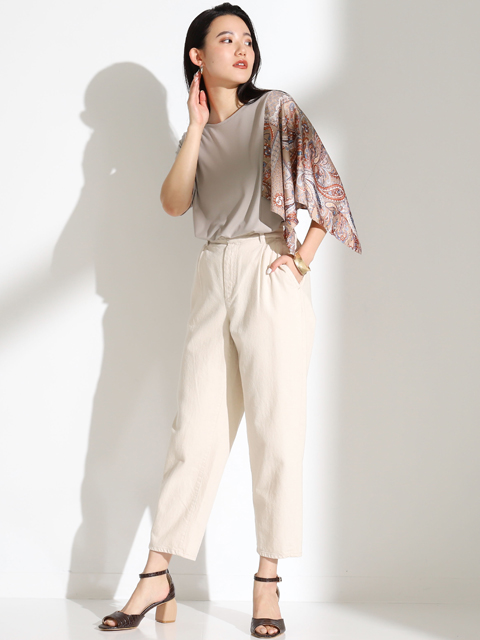 スカーフ柄アシンメトリースリーブトップスコーディネート コーディネート レディースファッション通販anapオンライン