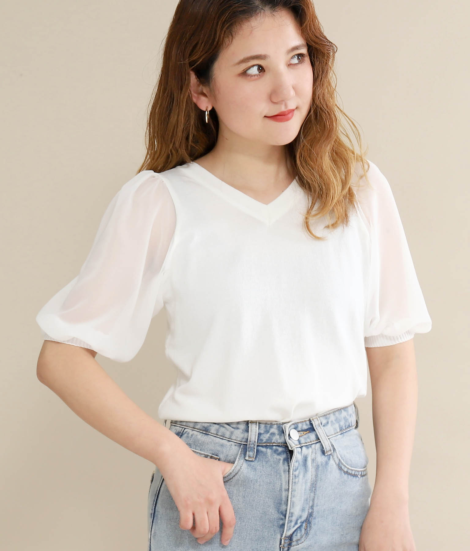 両vネック袖シフォントップス Chille レディースファッション通販anapオンライン