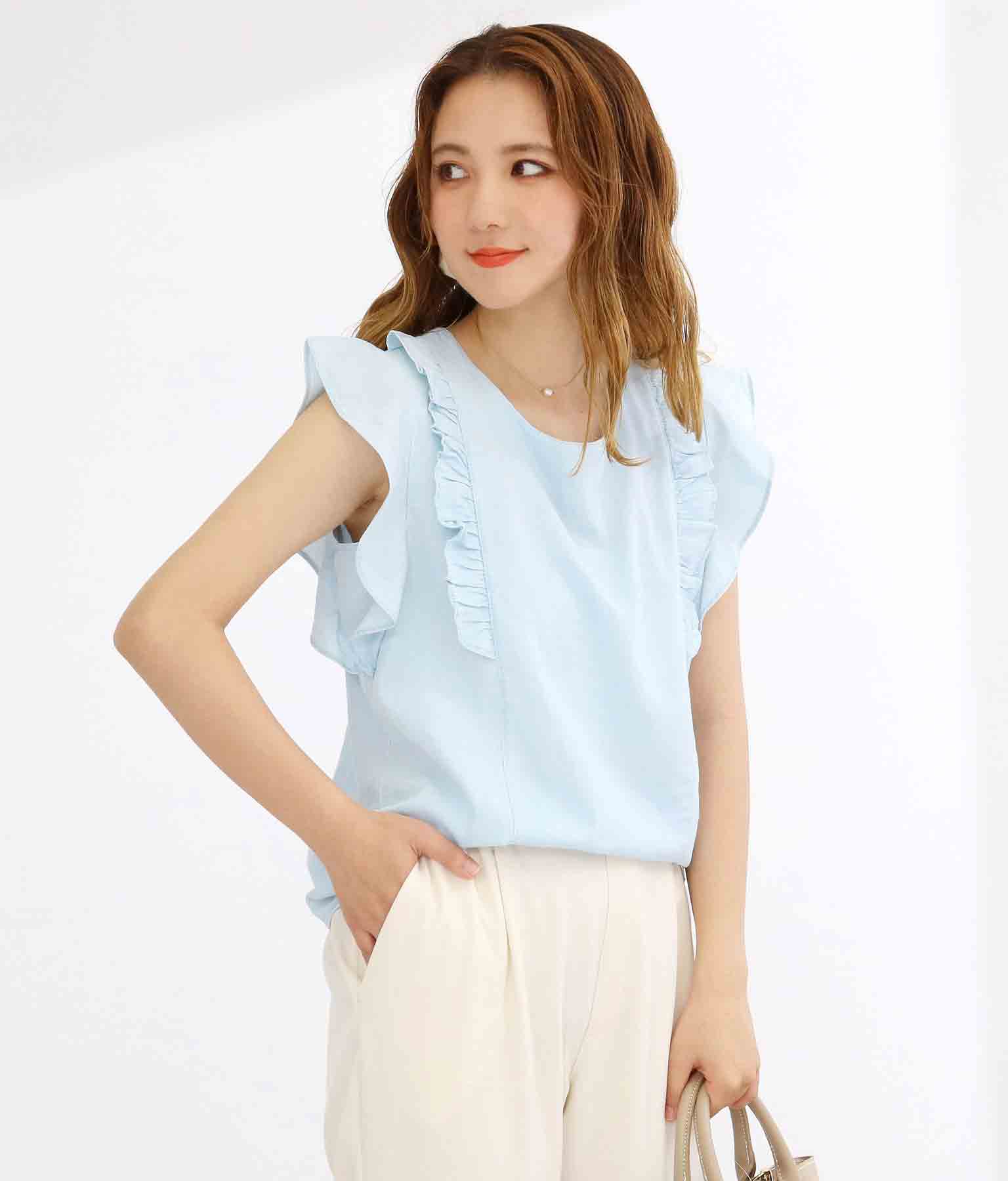 シャンブレーデニム袖フリルトップス Chille レディースファッション通販anapオンライン