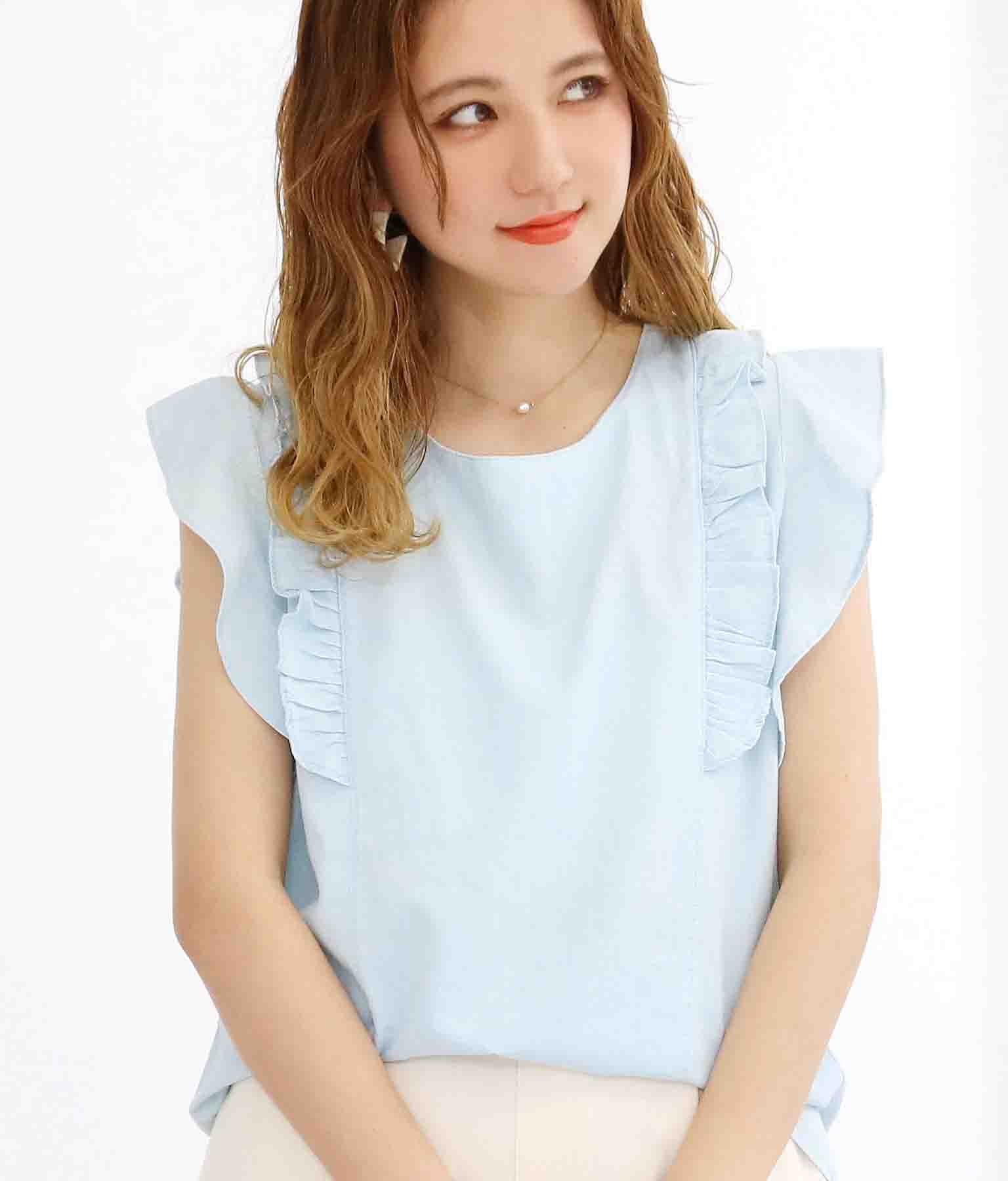 シャンブレーデニム袖フリルトップス Chille レディースファッション通販anapオンライン