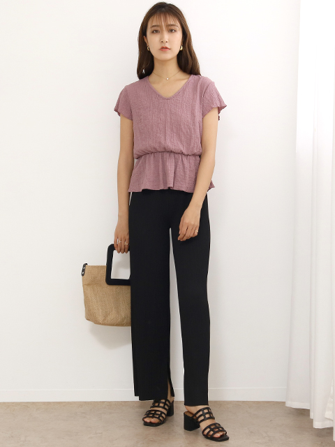 サイドスリット入りリブパンツコーディネート コーディネート レディースファッション通販anapオンライン
