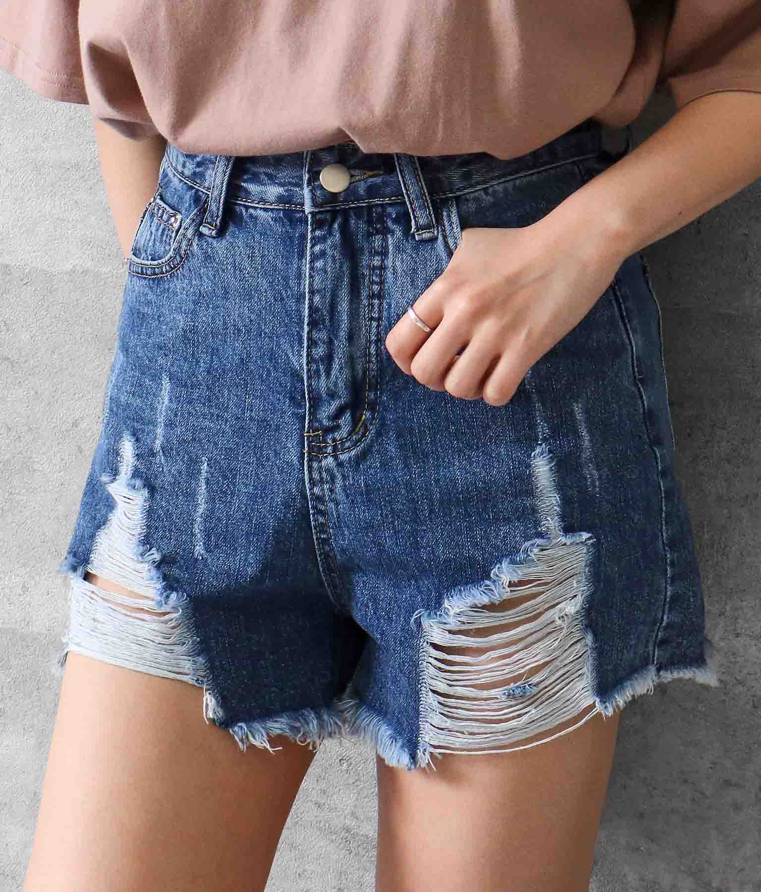 ハイダメージショートパンツ ボトムス パンツ クラッシュジーンズ ショートパンツ ハイウエストデニムパンツ Anap レディースファッション通販anapオンライン