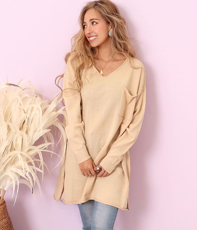 ポケット付ニットチュニック トップス チュニック ニット セーター Anap Mimpi レディースファッション通販anapオンライン