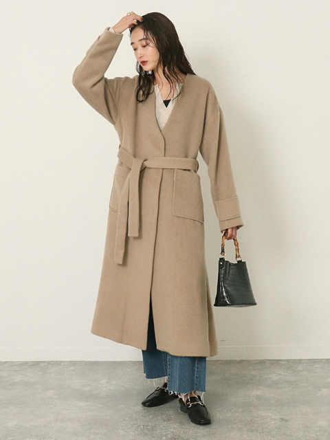 ノーカラーフレアロングコートコーディネート コーディネート レディースファッション通販anapオンライン