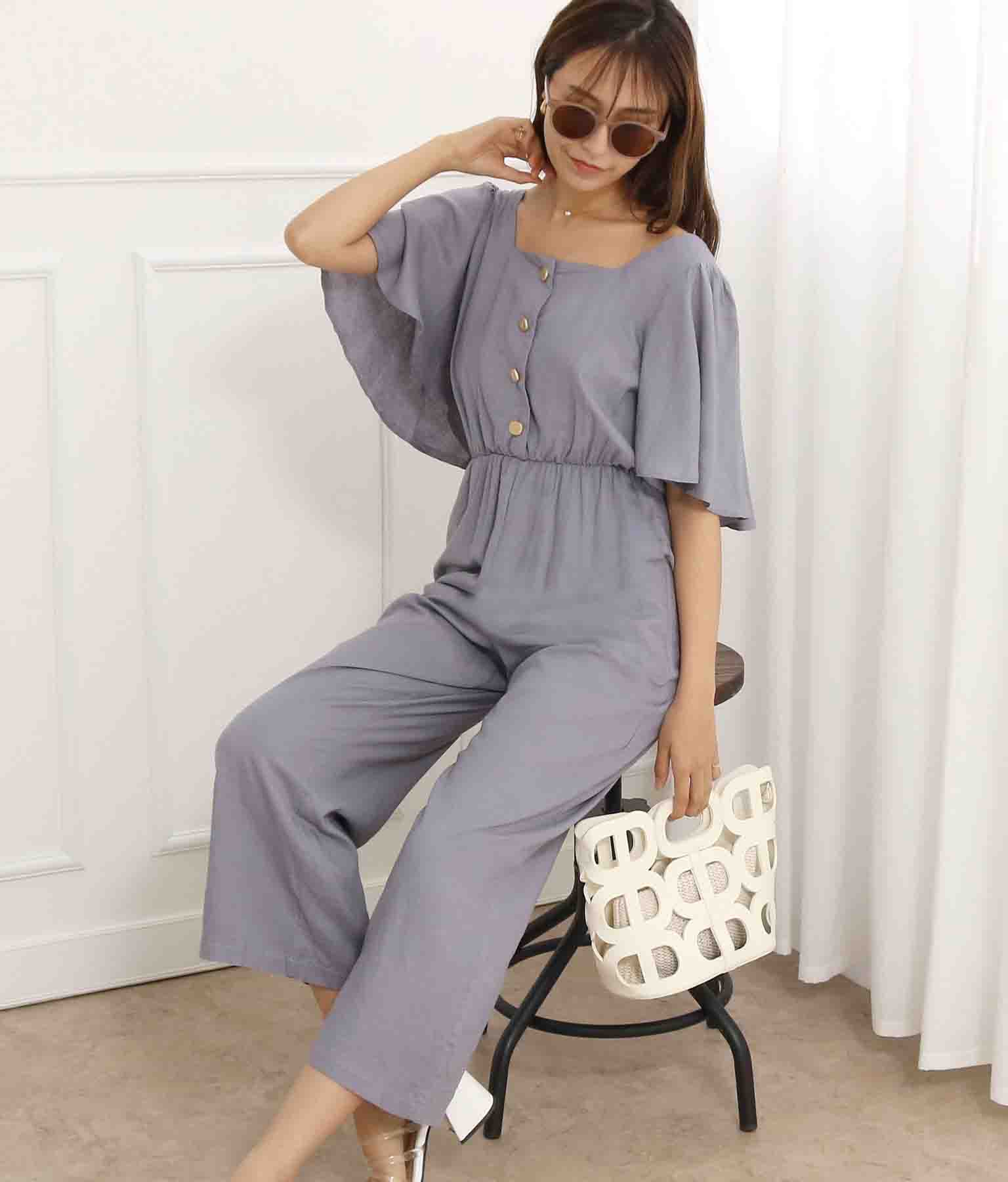 スクエアネック袖フリルオールインワン ワンピース ドレス サロペット オールインワン Chille レディースファッション通販anapオンライン