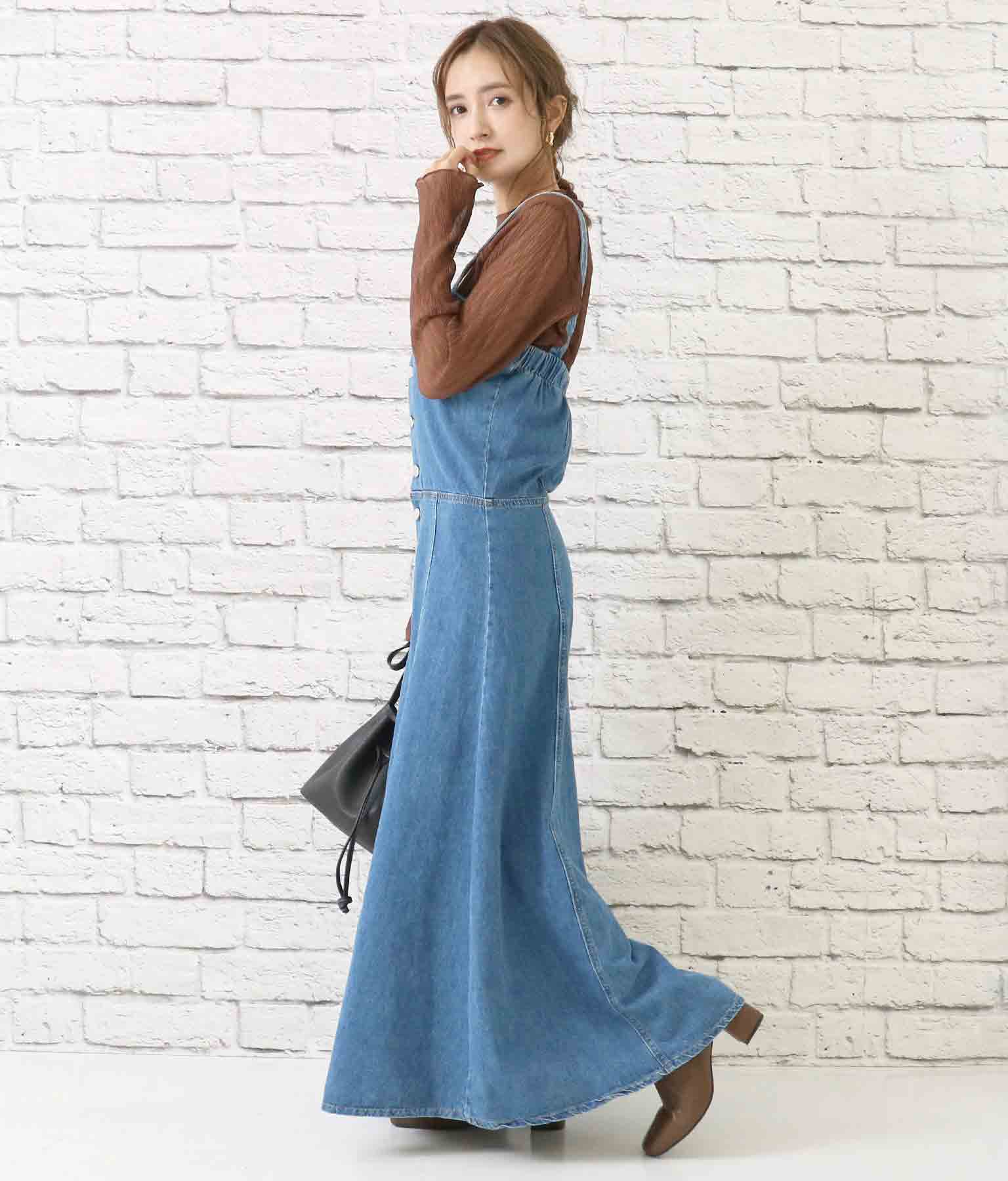デニムフレアロングワンピース ワンピース ドレス ロングワンピ マキシ丈ワンピース Chille レディースファッション通販anapオンライン