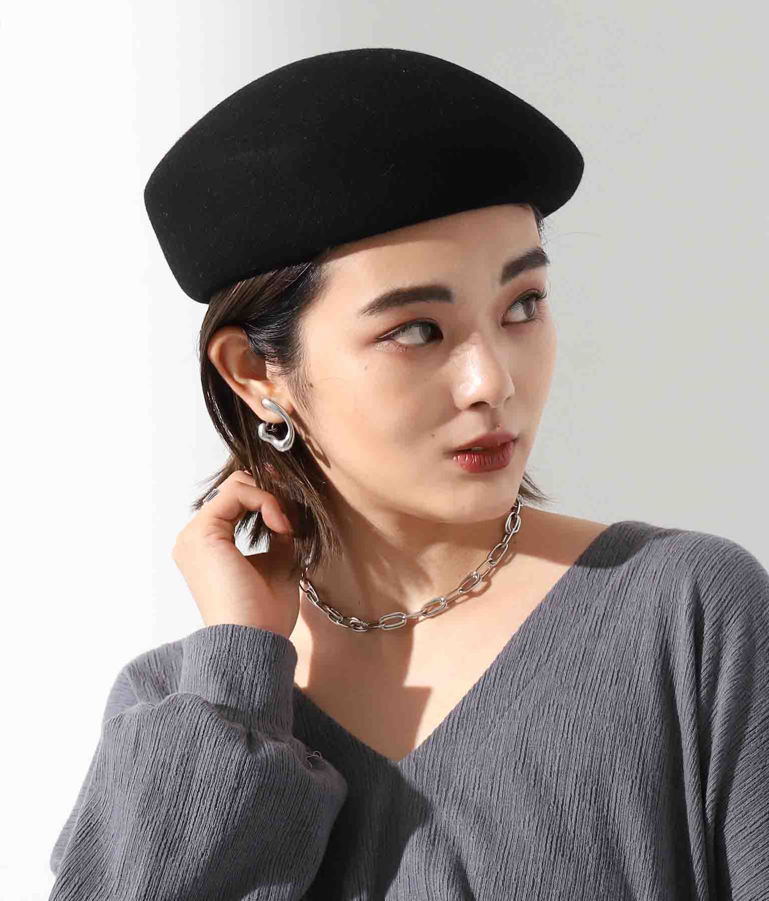 ウールアシンメトリーベレー帽(ファッション雑貨/ハット・キャップ・ニット帽 ・キャスケット・ベレー帽) | Settimissimo