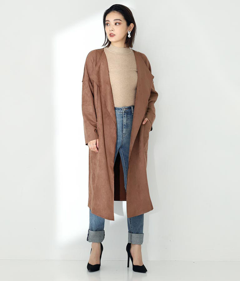 Settimissimo カットスエードバックシャーリングロングジャケット