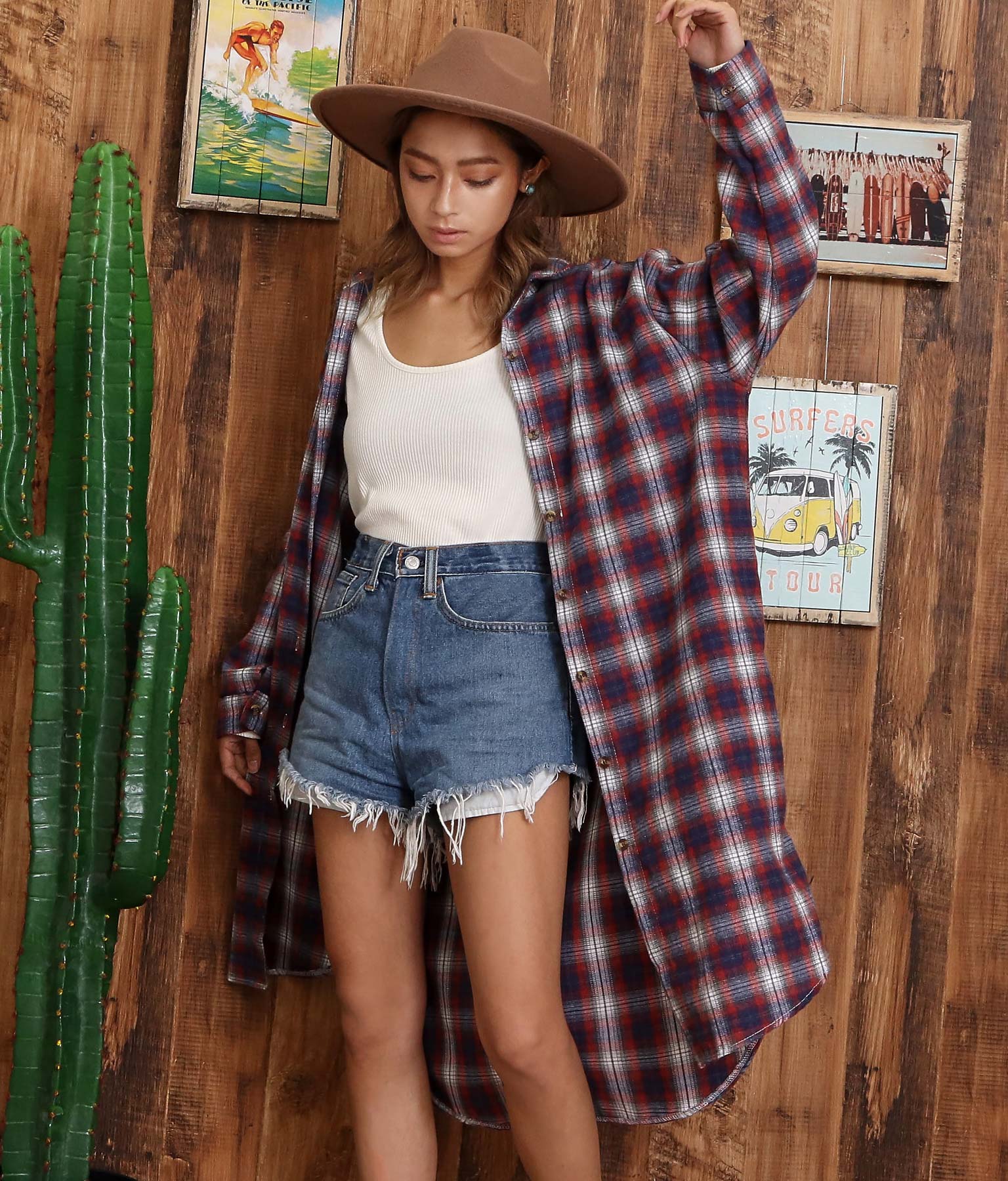 anap mimpi チェックロングシャツ