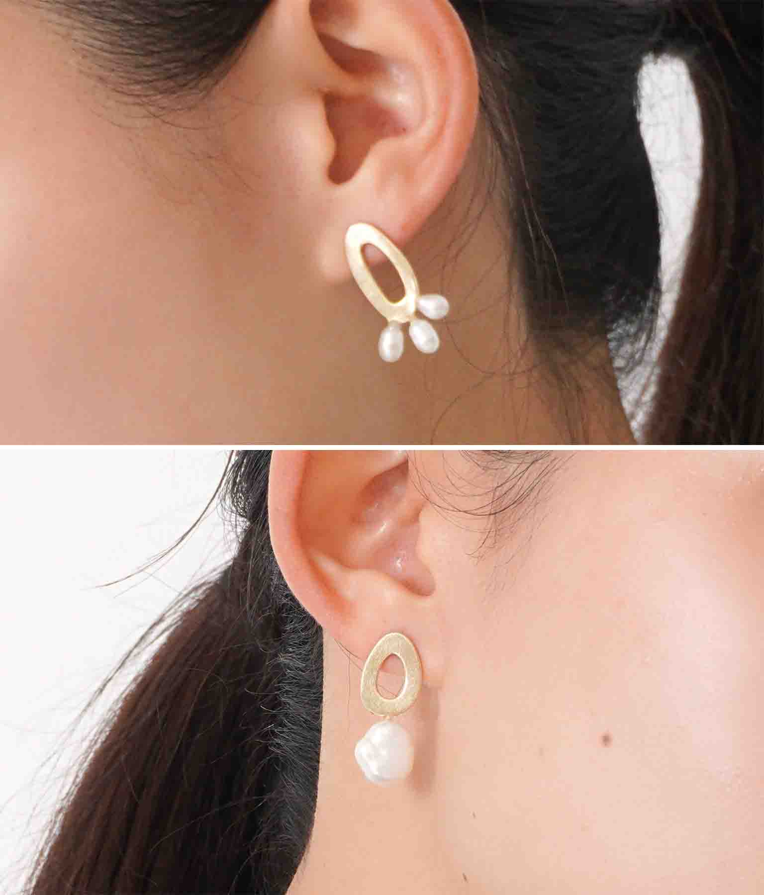 Alluge アシンメトリーデザイン淡水パールピアス