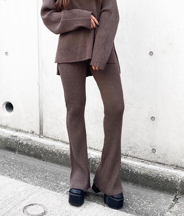 ANAP ウールタッチリブニットフレアパンツ