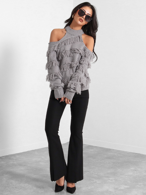 バイアスフリンジ肩あきニットトップスコーディネート コーディネート レディースファッション通販anapオンライン