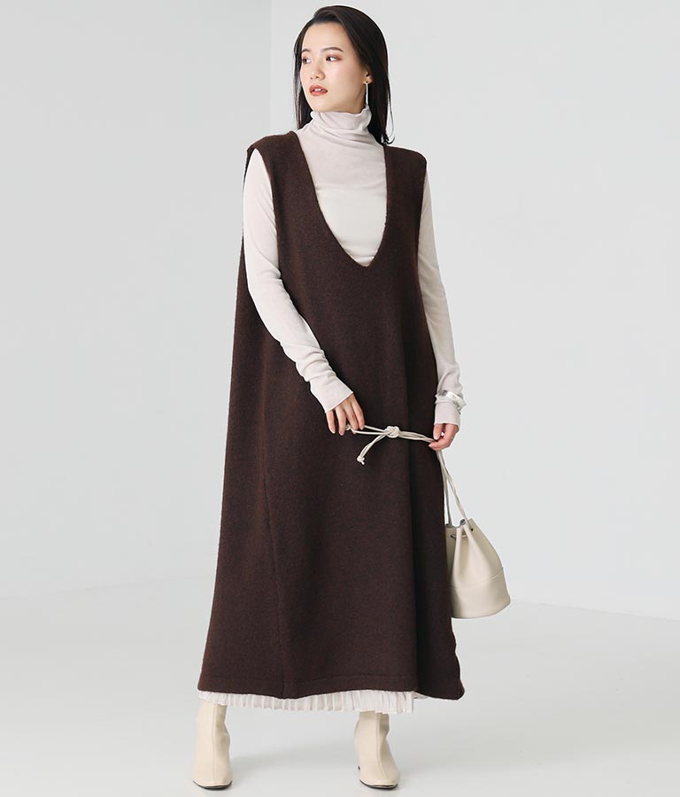 ブークレニット深vネックノースリーブワンピース ワンピース ドレス ロングワンピ Alluge レディースファッション通販anapオンライン