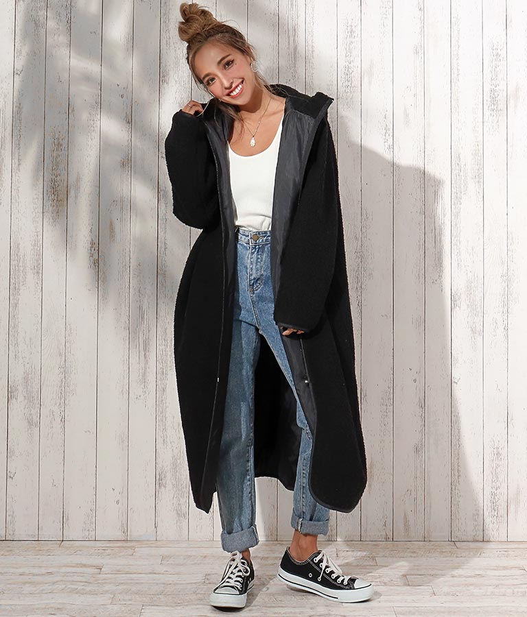 ボアフードボリュームロングコート アウター コート ジャケット コート トレンチコート ロングコート ボアジャケット Anap Mimpi レディースファッション通販anapオンライン