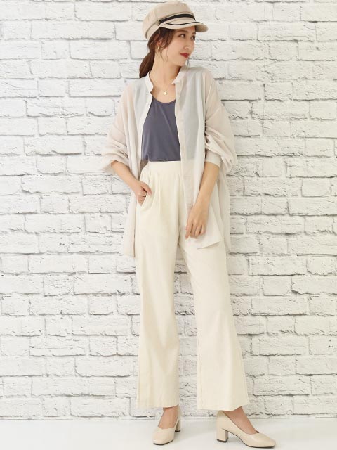 スリット入りセミフレアコットンリネンパンツコーディネート コーディネート レディースファッション通販anapオンライン