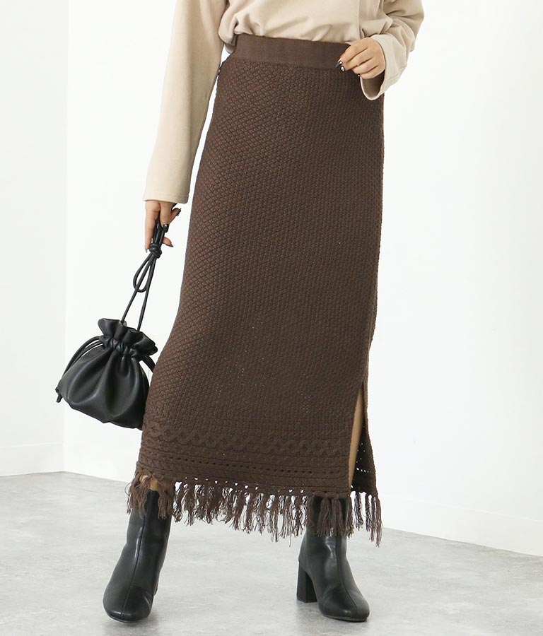 フリンジ付バルキーロングニットスカート ボトムス パンツ スカート Chille レディースファッション通販anapオンライン