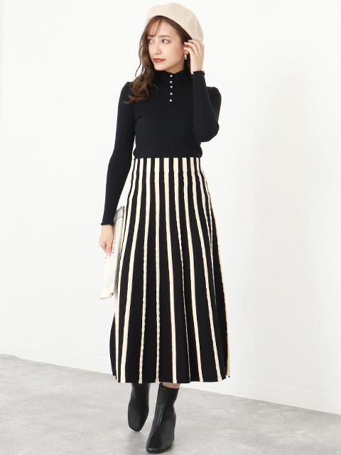 ストライプ柄フレアニットスカートコーディネート コーディネート レディースファッション通販anapオンライン