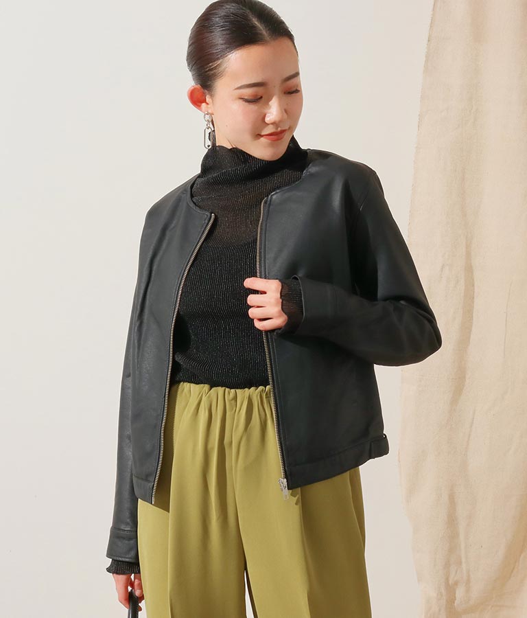 ノーカラーライダースジャケット アウター コート ジャケット ジャケット ブルゾン Alluge レディース ファッション通販anapオンライン