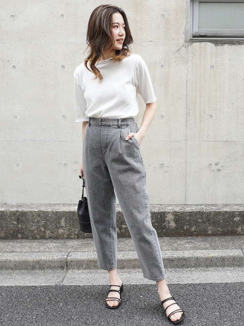 コットンデニムテーパードパンツコーディネート コーディネート レディースファッション通販anapオンライン