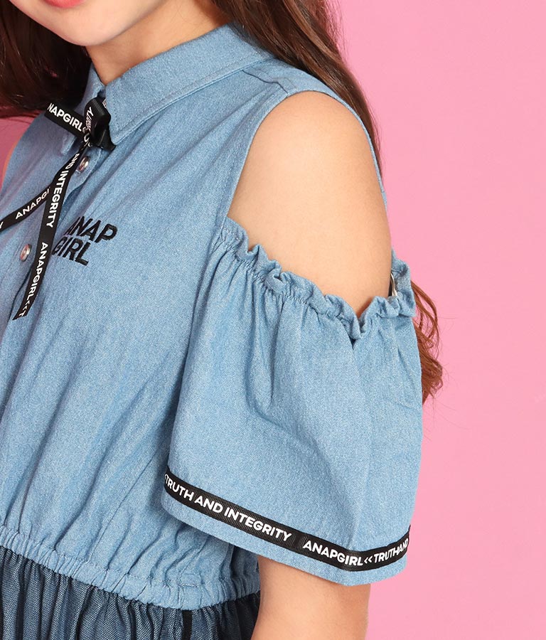 肩あきチュール重ねデニムワンピース ワンピース ドレス ミディアムワンピ Anap Girl レディースファッション通販anapオンライン