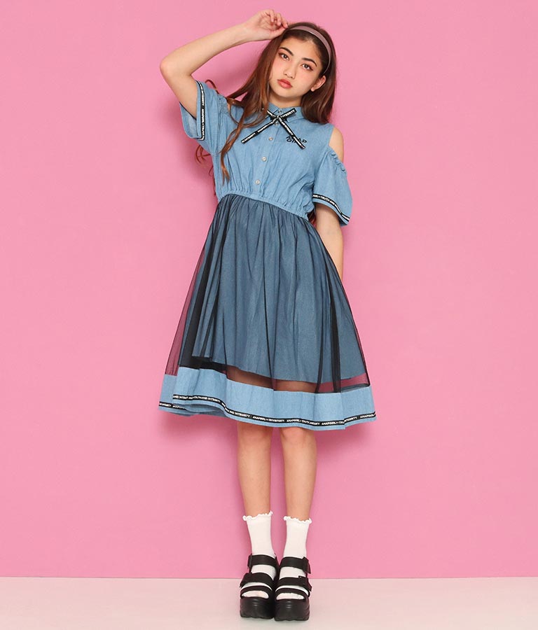 肩あきチュール重ねデニムワンピース ワンピース ドレス ミディアムワンピ Anap Girl レディースファッション通販anapオンライン