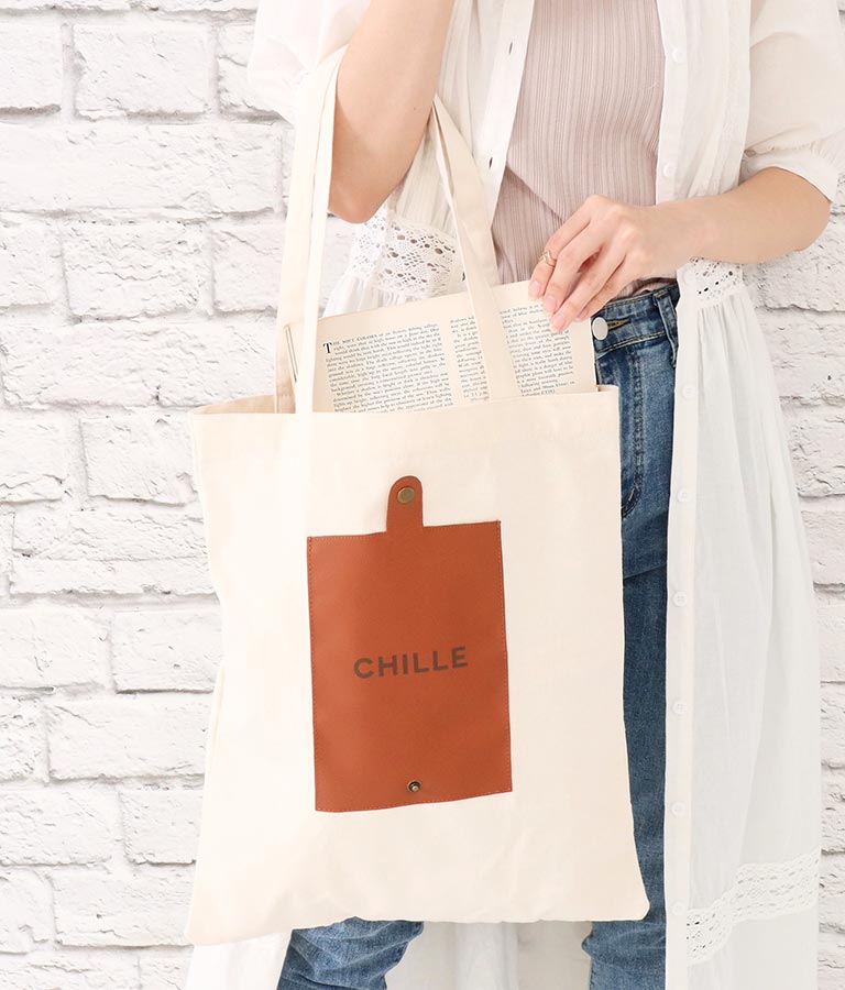 合皮切替キャンバス生地エコバッグ バッグ 鞄 小物 トートバッグ Chille レディースファッション通販anapオンライン