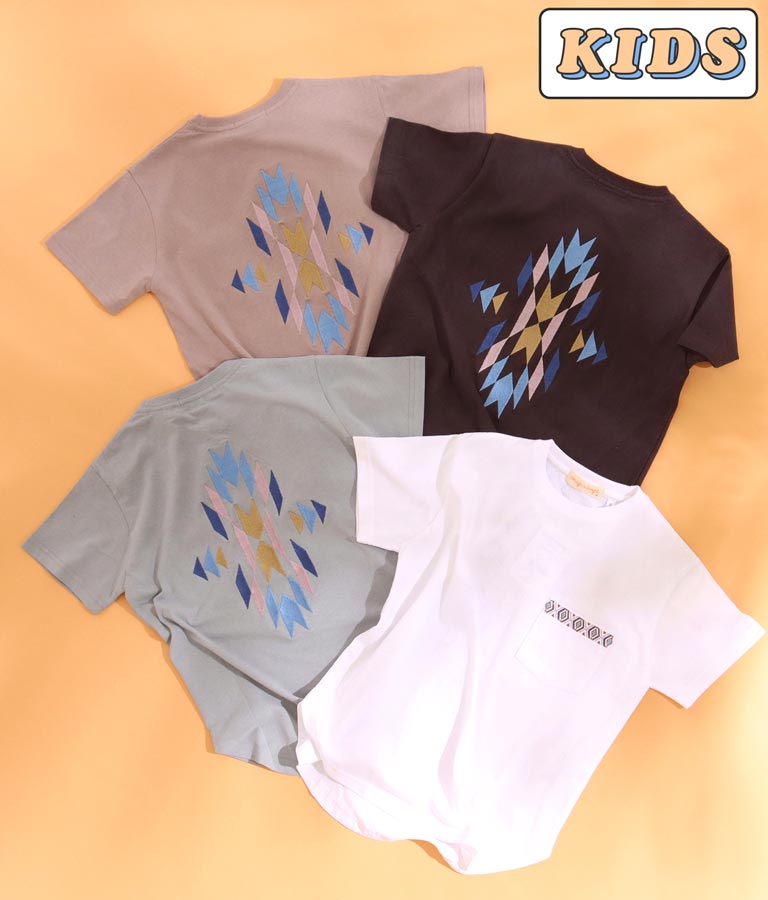【KIDS】オルテガ刺繍ラウンドヘムビックTシャツ