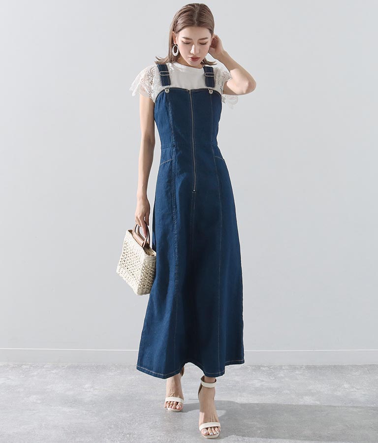 フロントジップデニムワンピース ワンピース ドレス ロングワンピ Alluge レディースファッション通販anapオンライン