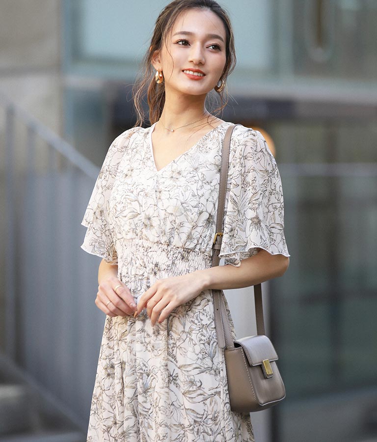 ラインフラワープリントワンピース ワンピース ドレス ロングワンピ Chille レディースファッション通販anapオンライン