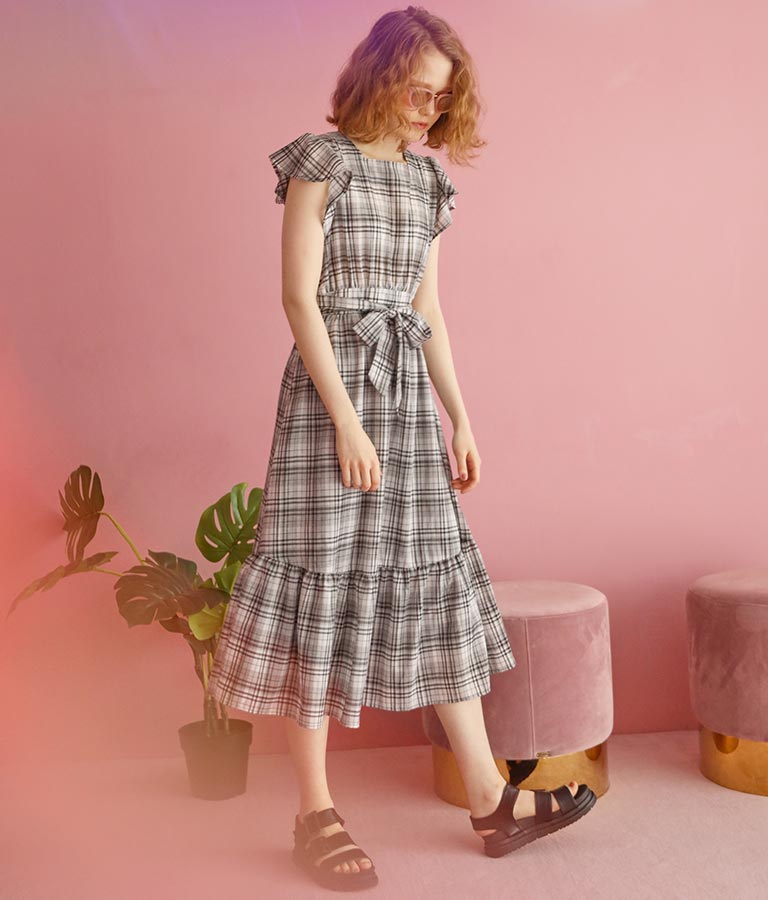 マカロンチェックティアードワンピース ワンピース ドレス ロングワンピ ミディアムワンピ Chille レディースファッション通販anapオンライン