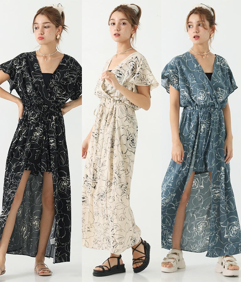 ライン薔薇柄インショーパンオールインワン ワンピース ドレス ロングワンピ Chille レディースファッション通販anapオンライン