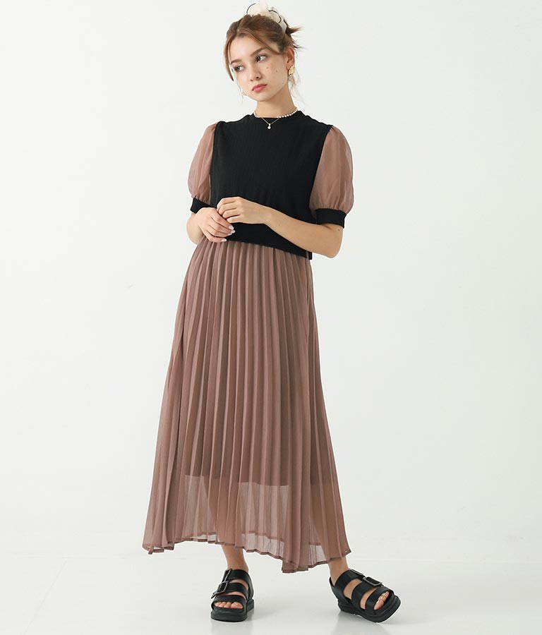 レイヤード風プリーツワンピース ワンピース ドレス ロングワンピ Chille レディースファッション通販anapオンライン