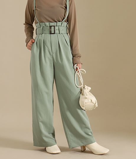 低身長向けサイズ ベルト付きハイウエストサロペットワイドパンツ ボトムス パンツ ガウチョパンツ ワイドパンツ ロングパンツ Auli レディースファッション通販anapオンライン