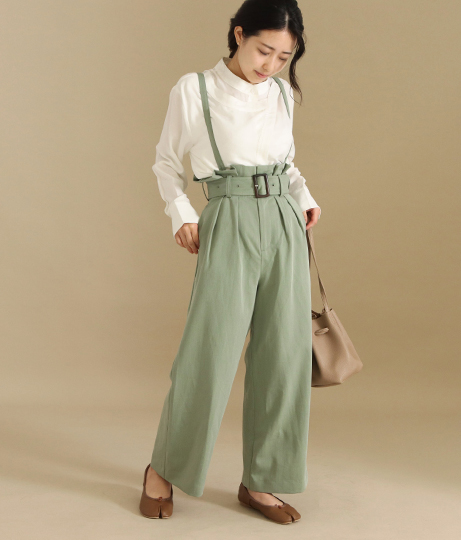 低身長向けサイズ ベルト付きハイウエストサロペットワイドパンツ ボトムス パンツ ガウチョパンツ ワイドパンツ ロングパンツ Auli レディースファッション通販anapオンライン