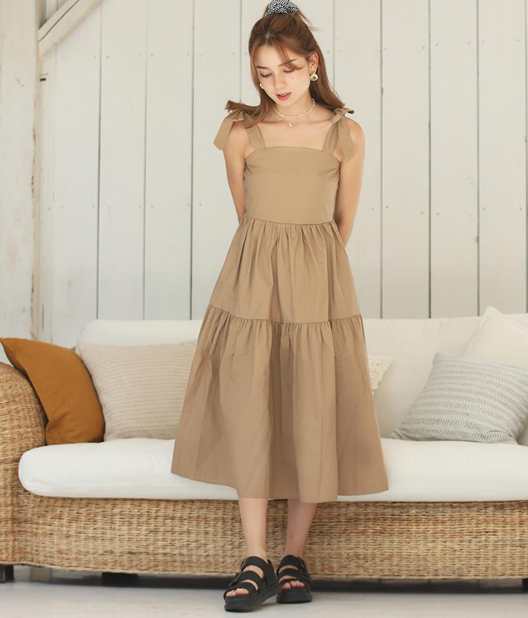 肩リボンティアードワンピース ワンピース ドレス ロングワンピ Chille レディースファッション通販anapオンライン