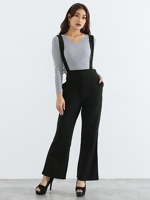 カットスエードサスペンダー付きフレアワイドパンツコーディネート コーディネート レディースファッション通販anapオンライン