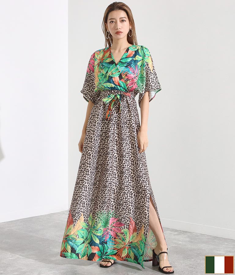 ボタニカルxレオパードプリントカシュクールロングワンピースコーディネート コーディネート レディースファッション通販anapオンライン